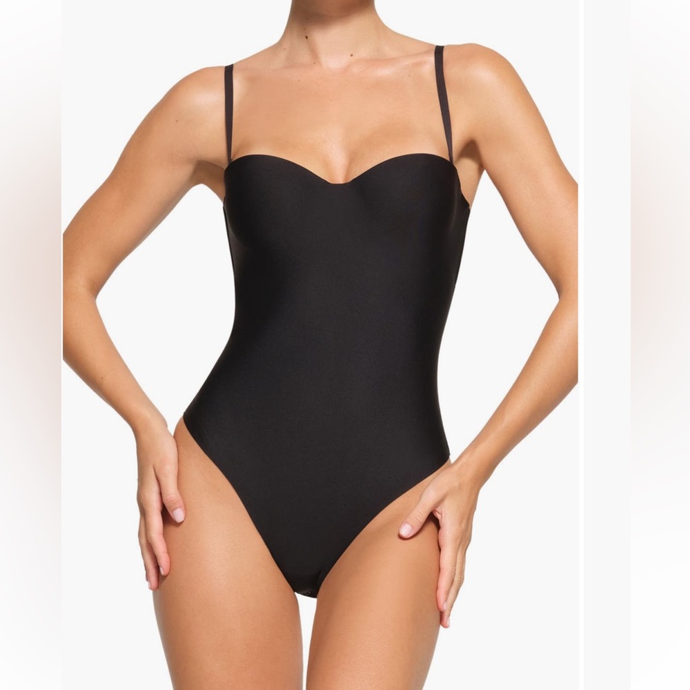 Skims Black Strap Bodysuit with Sweetheart Neckline
